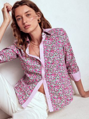 Sienna Cotton Shirt-Pop Pansy. Apple Blossom