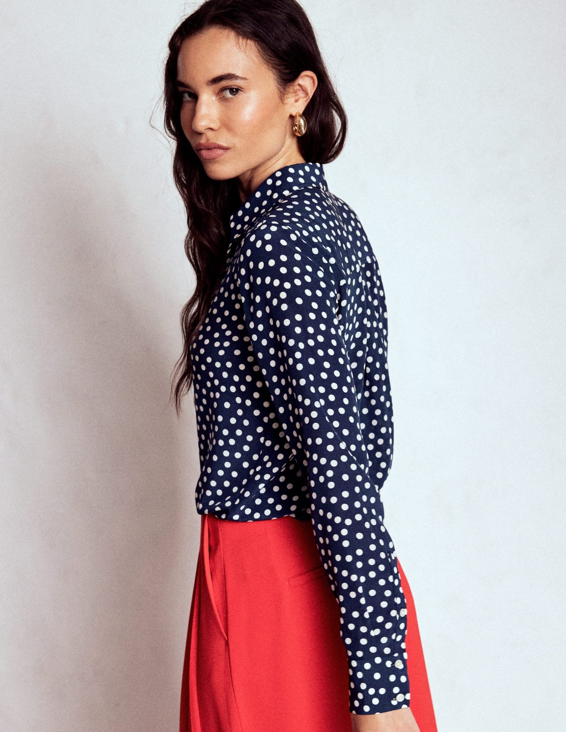 Sienna Silk Shirt-French Navy. Painted Dot - Image 3