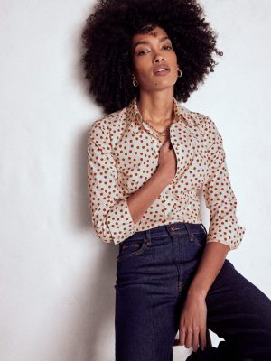 Saskia Stretch Cotton Shirt-Cognac. Painted Dot