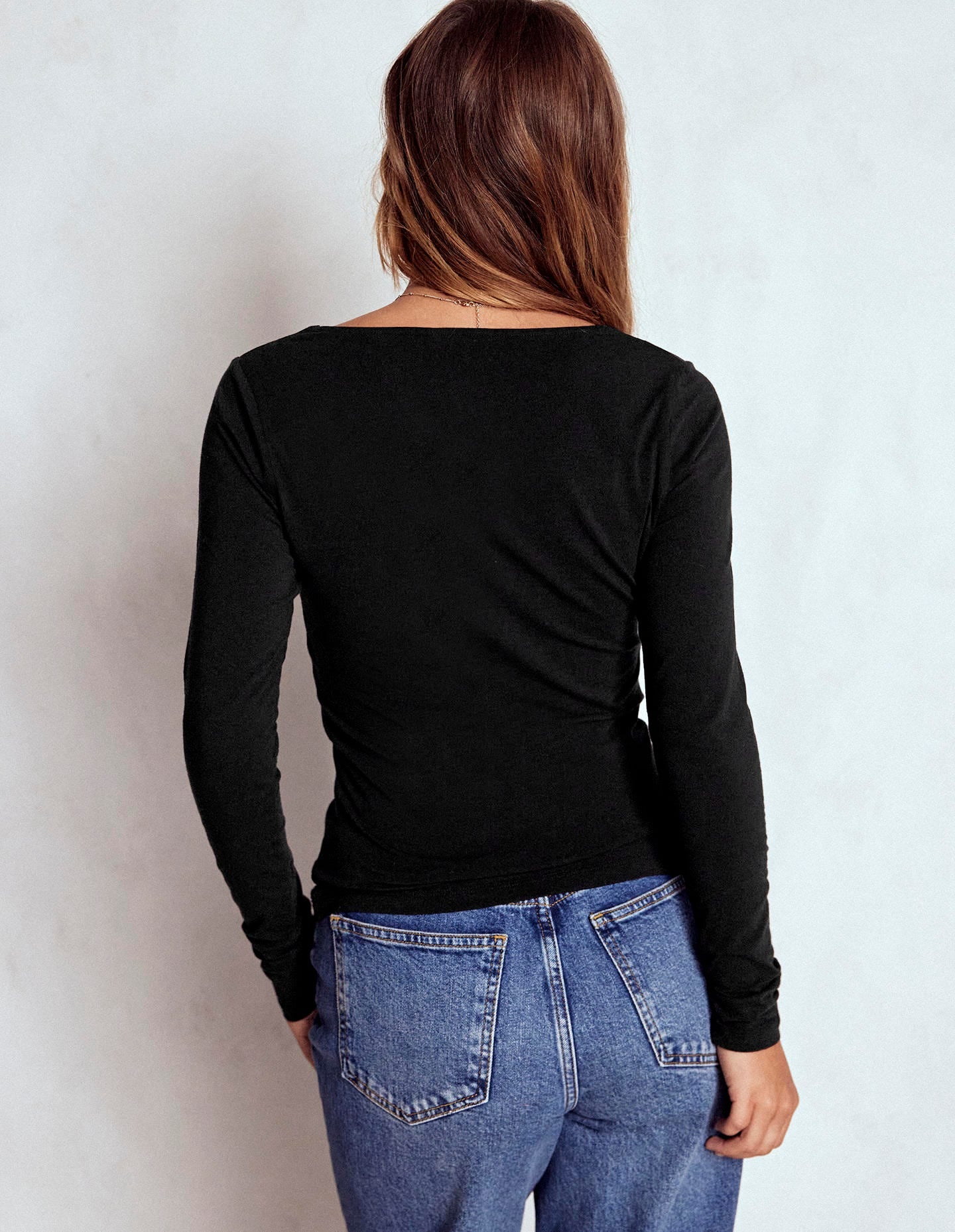 Double Layer Scoop Long Sleeve-Black - Image 3