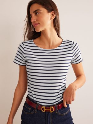 Ella Short Sleeve Breton-Ivory. Navy