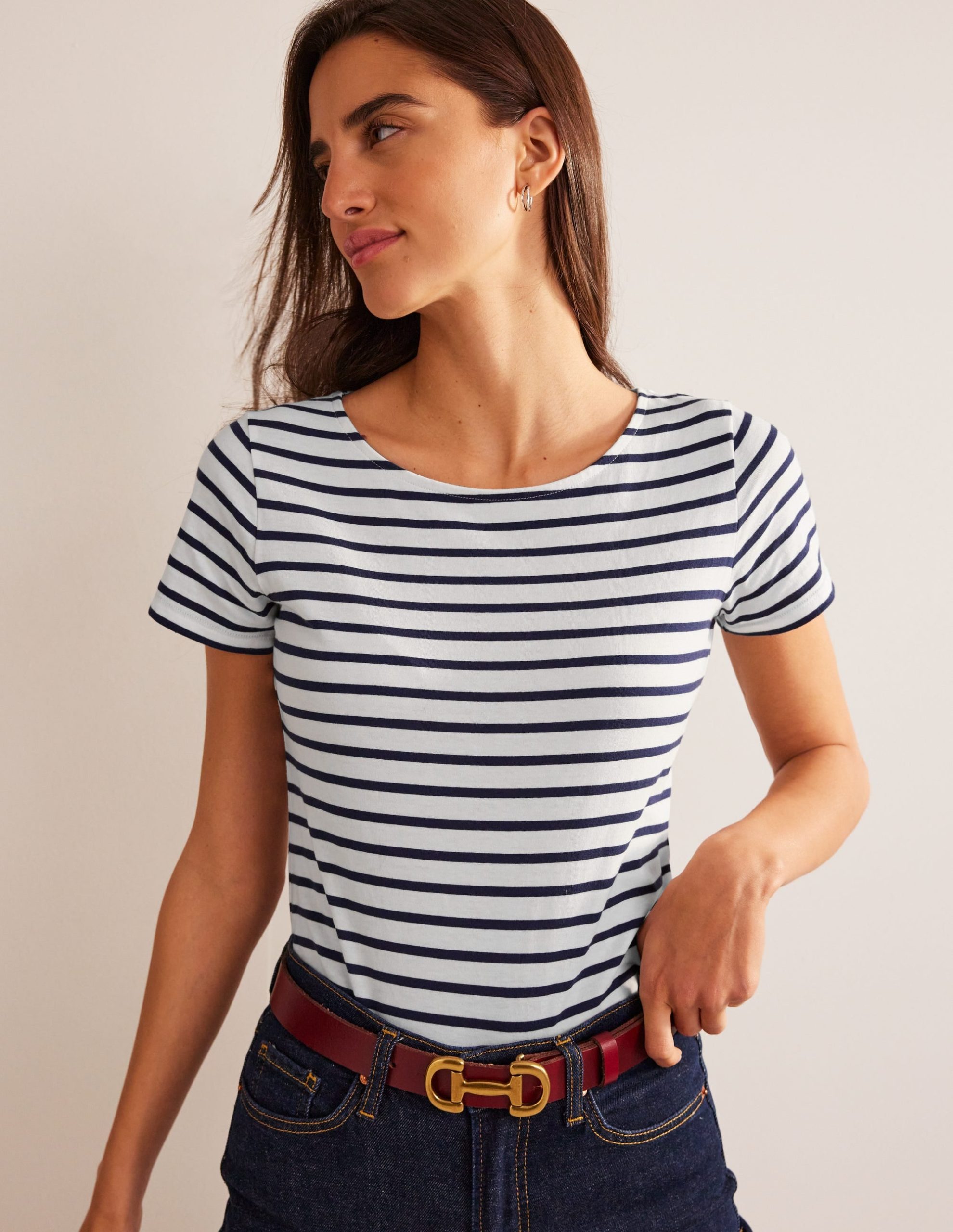 Ella Short Sleeve Breton-Ivory. Navy