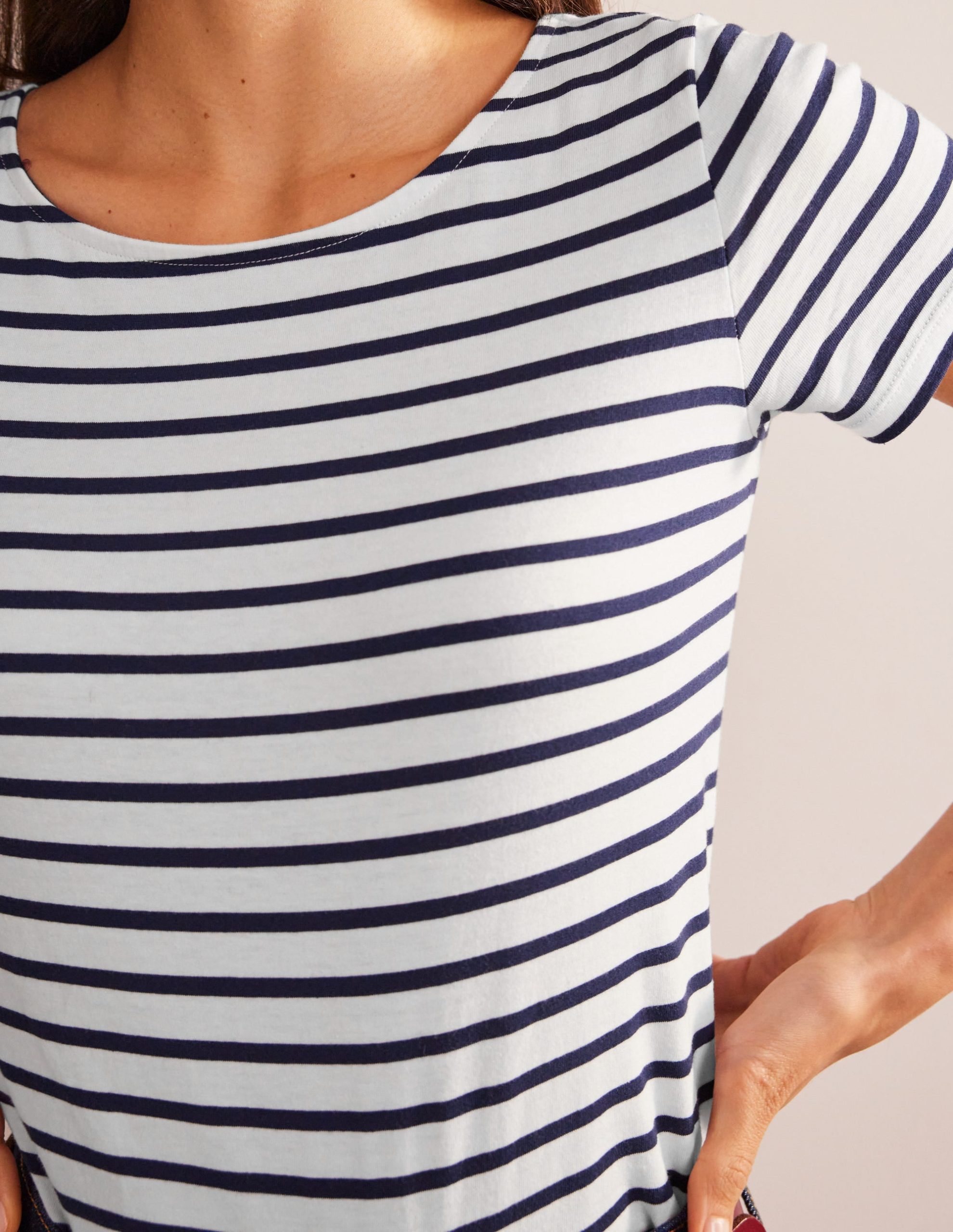 Ella Short Sleeve Breton-Ivory. Navy - Image 2