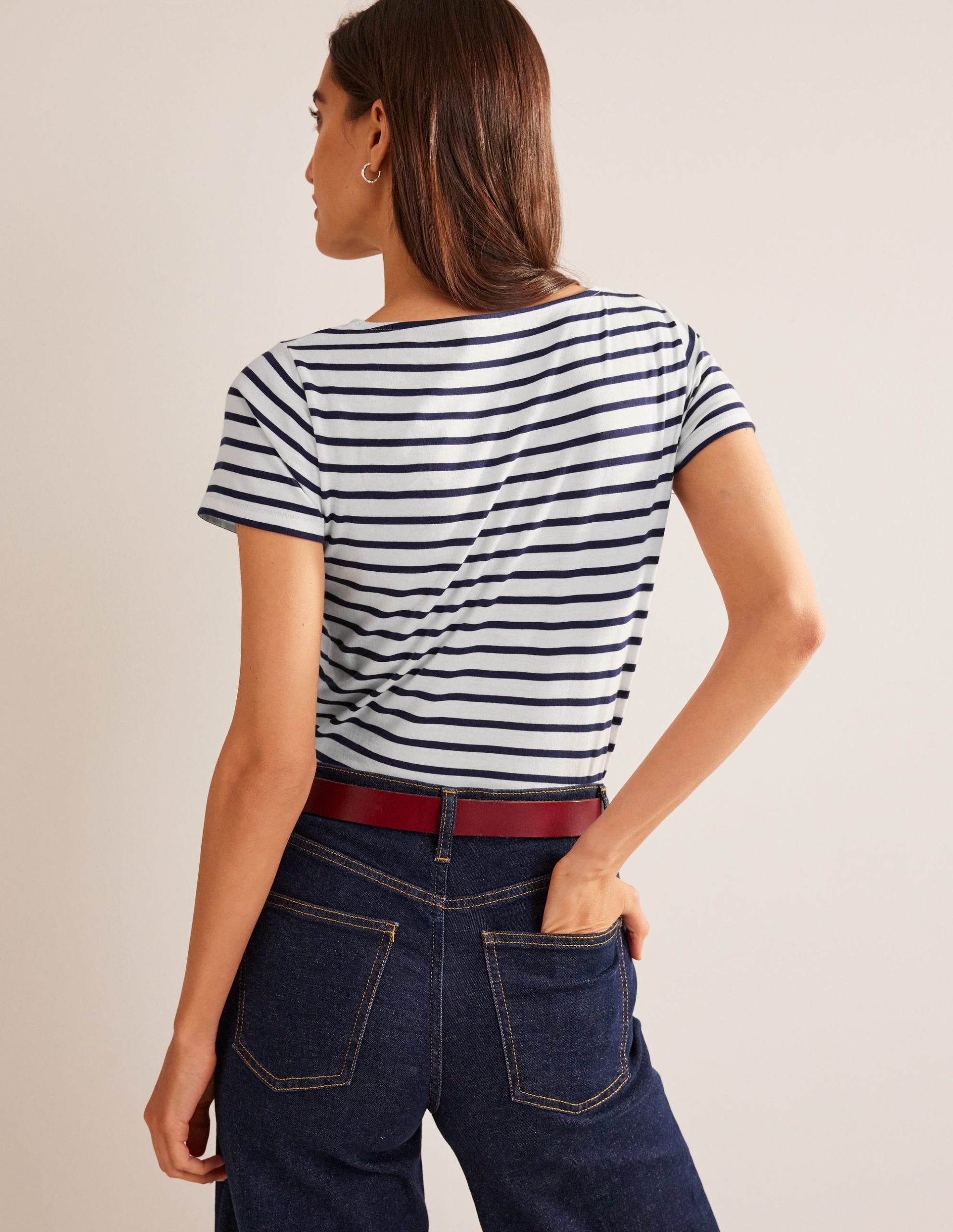 Ella Short Sleeve Breton-Ivory. Navy - Image 3