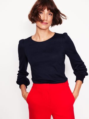 Smocked Cuff Supersoft Top-Navy