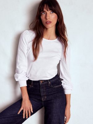 Smocked Cuff Supersoft Top-White