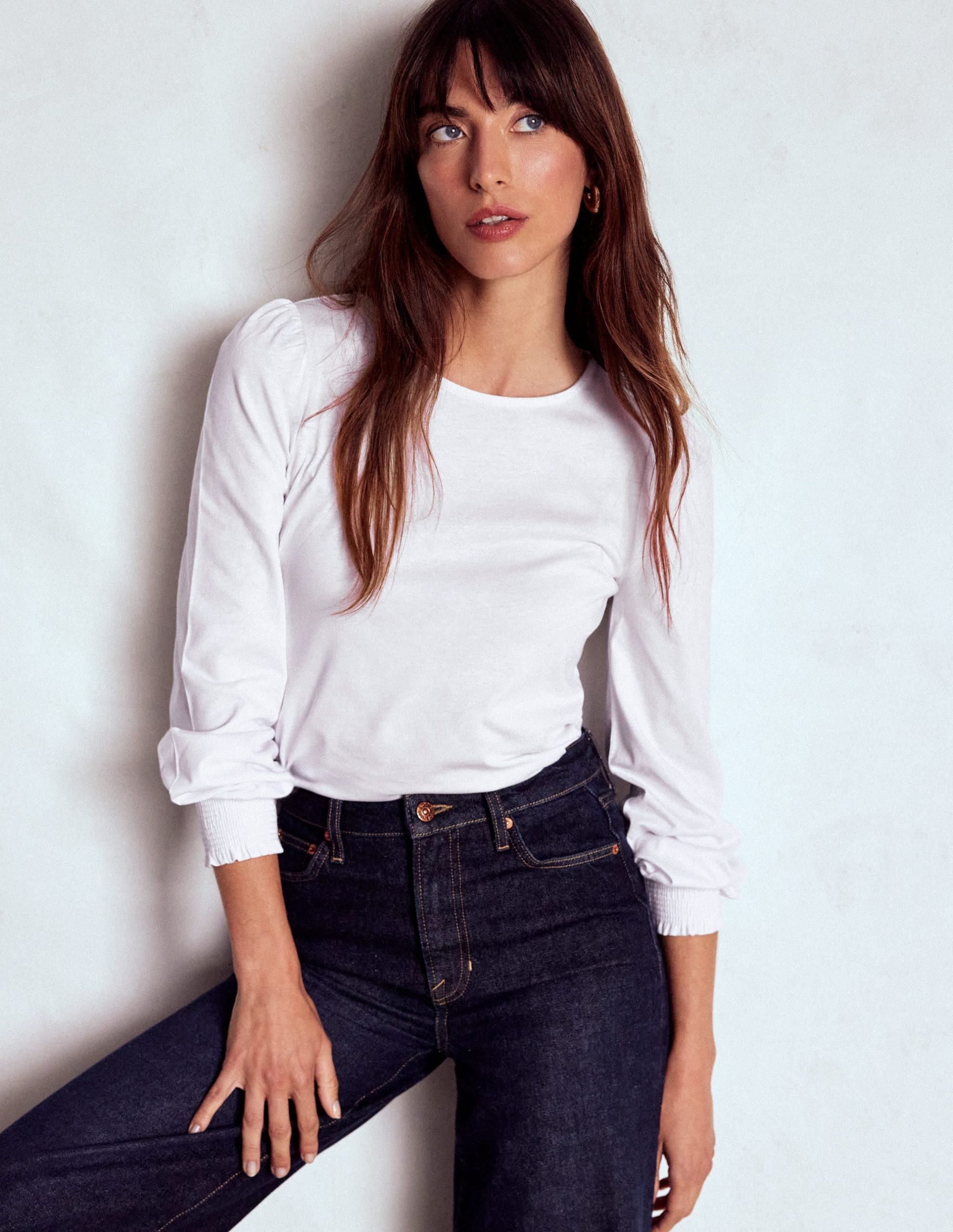 Smocked Cuff Supersoft Top-White