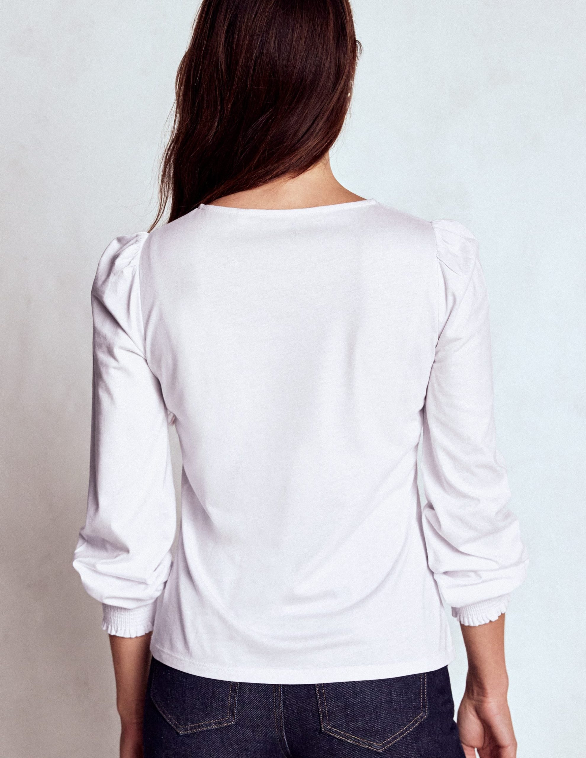 Smocked Cuff Supersoft Top-White - Image 3