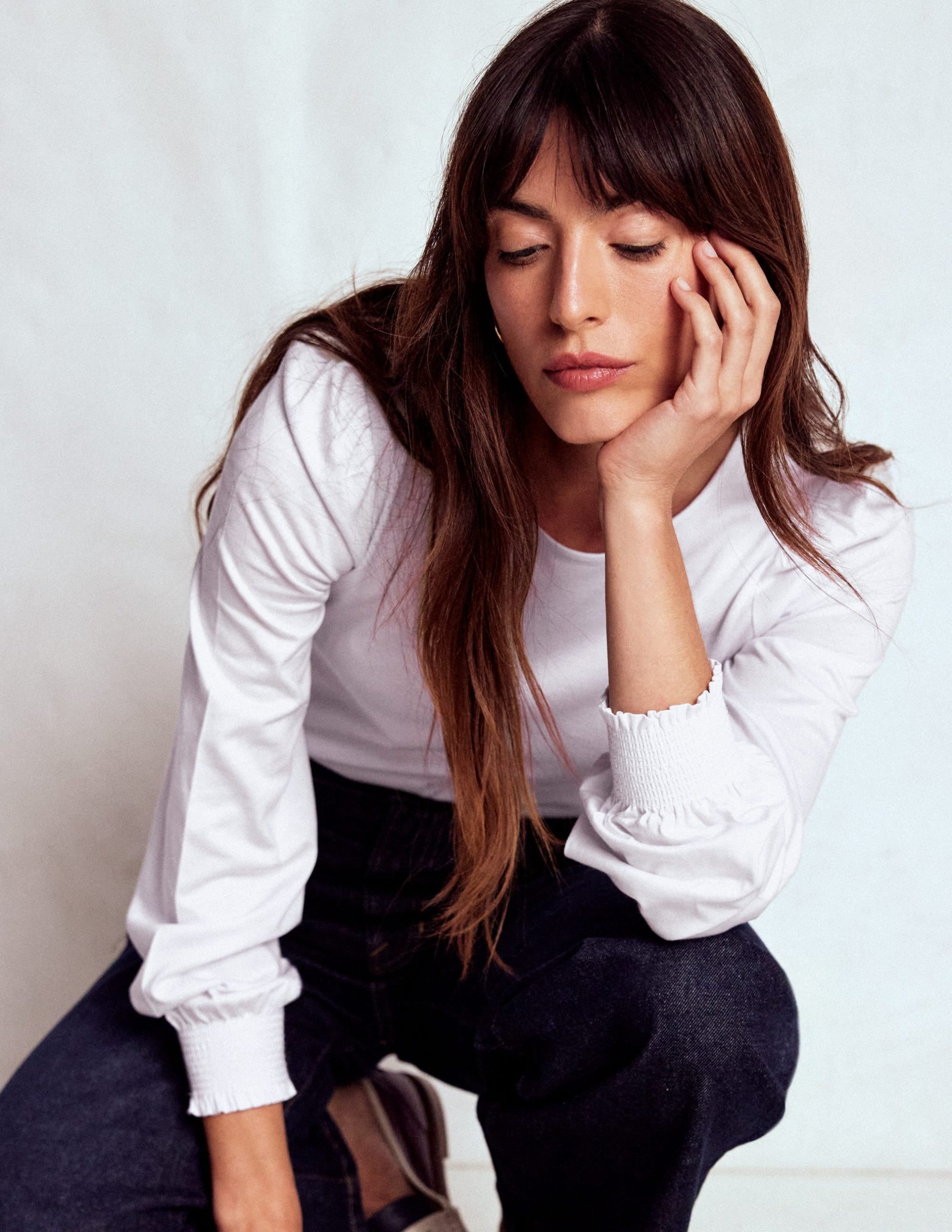 Smocked Cuff Supersoft Top-White - Image 4