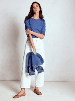 Short Sleeve Smocked Cuff Top-Denim Blue