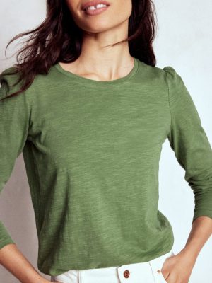 Cotton Crew Long Sleeve Top-Safari Green