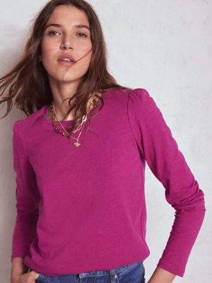 Cotton Crew Long Sleeve Top-Rich Magenta