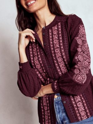 Embroidered Cotton Top-Dark Cherry