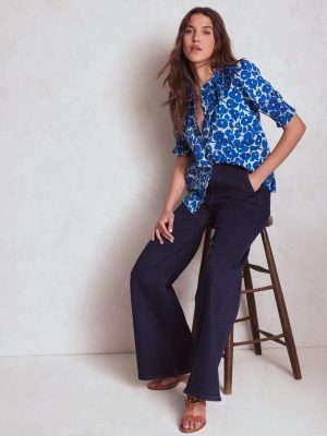 Effie Short Sleeve Top-Bright Blue. Leafy Grove