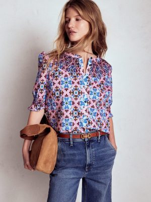 Effie Short Sleeve Top-Formica Pink. Bloom Mosaic