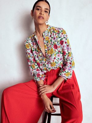 Alice Frill Front Silk Top-Multi. Dahlia Trail