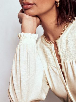 Elsa Smocked Yoke Jersey Shirt-Ivory