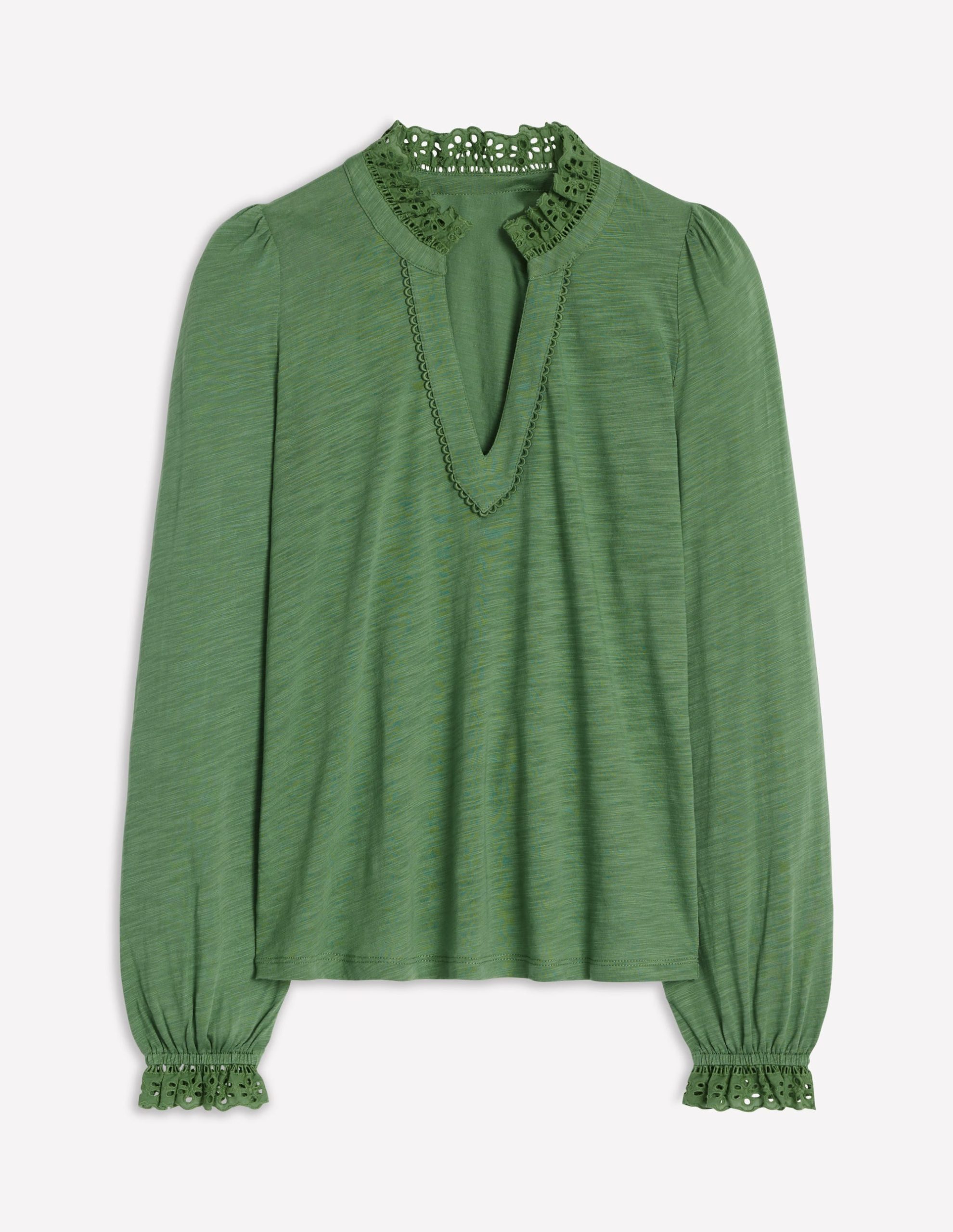 Aria Broderie Notch Neck Top-Newt Green - Image 5