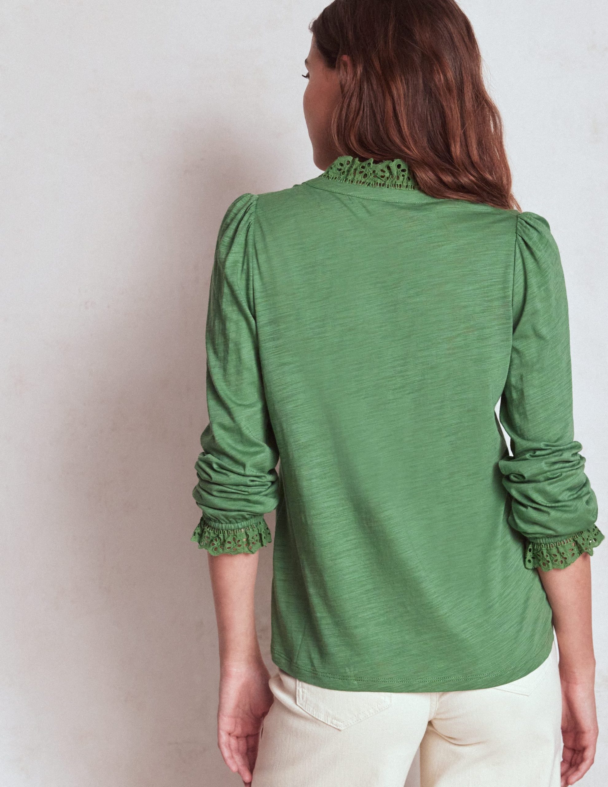 Aria Broderie Notch Neck Top-Newt Green - Image 3