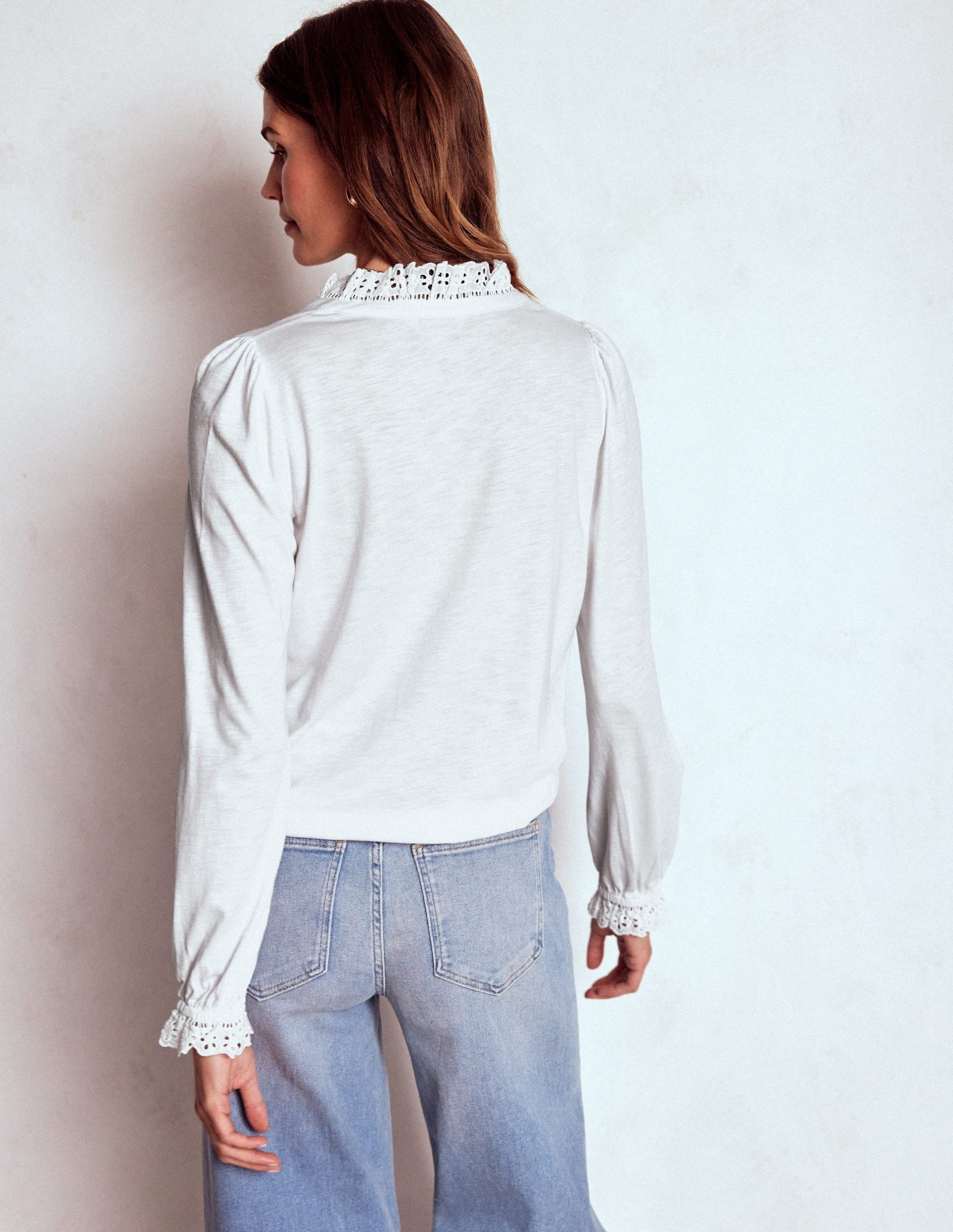 Aria Broderie Notch Neck Top-White - Image 3