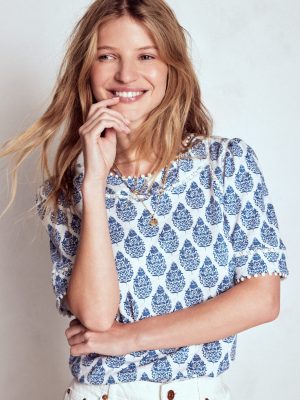 Mila Lace Trim Top-Denim Blue. Wildflower Bouquet