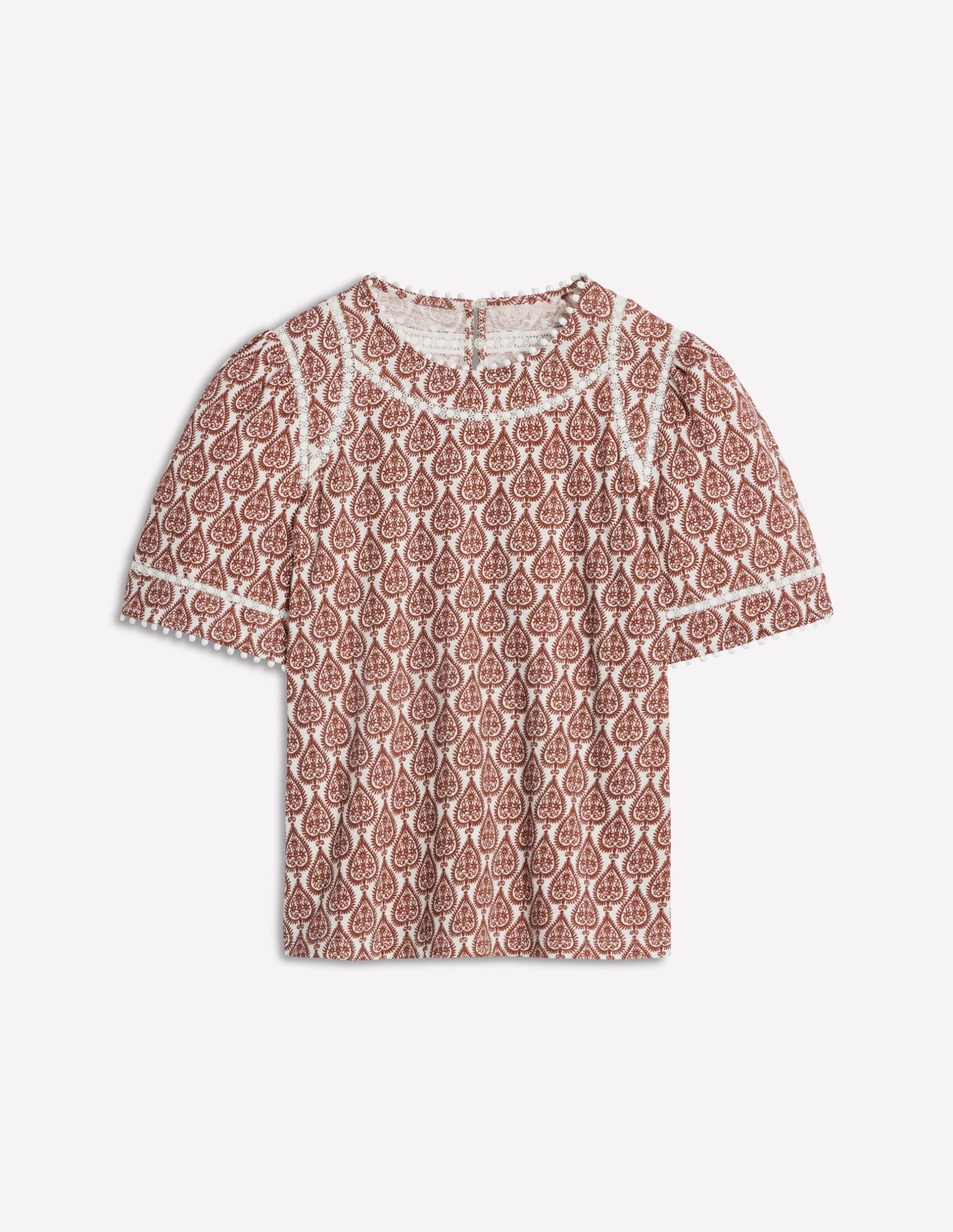 Mila Lace Trim Top-Ivory and Cognac. Ornate Geo - Image 4