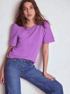 Mila Lace Trim Top-Amethyst Pruple