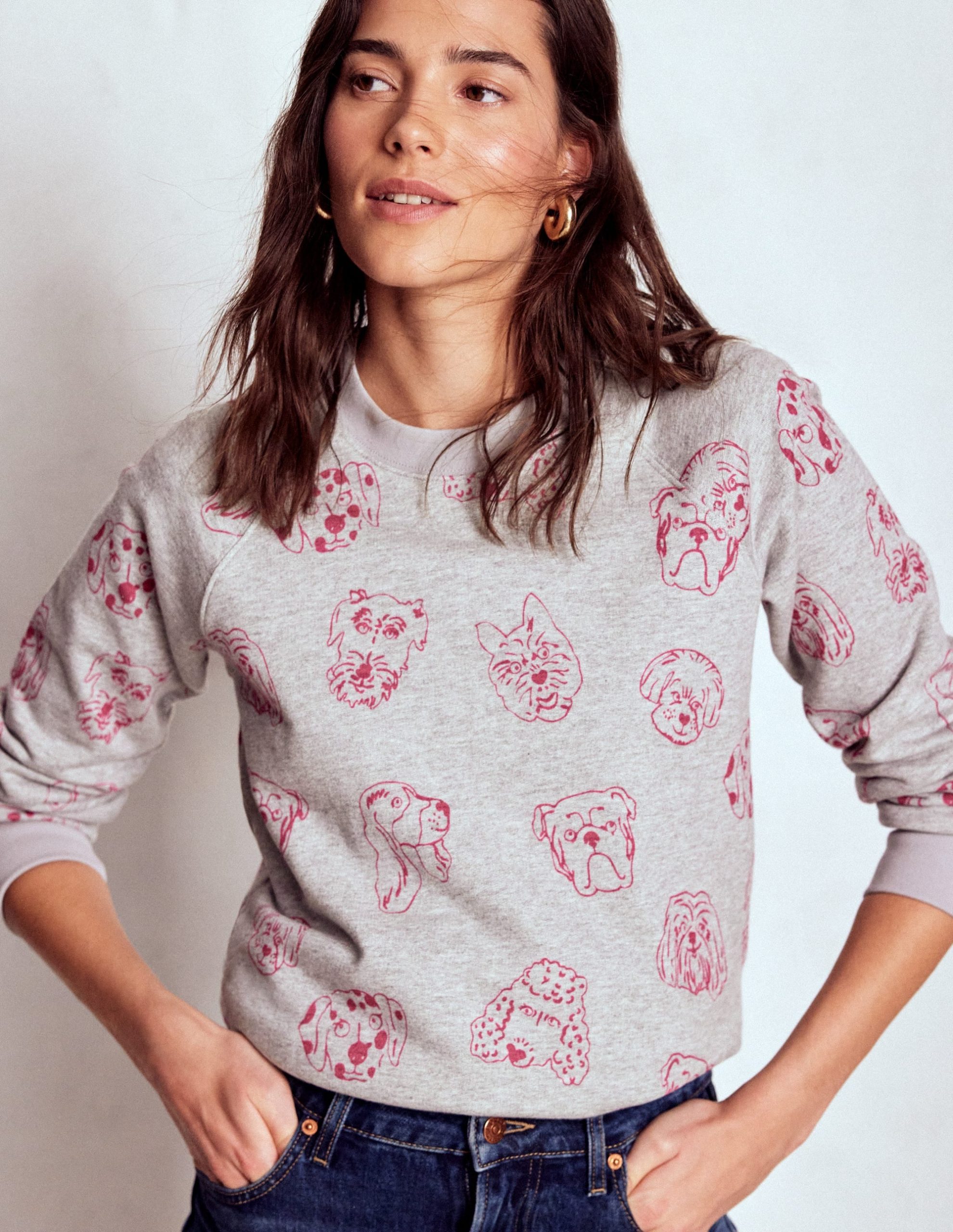Rosa Printed Sweatshirt-Grey and Pink Yarrow. Dogs