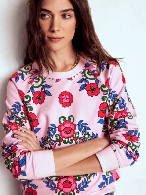 Rosa Printed Sweatshirt-Pink. Ornamental Lattice