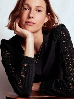 Scarlett Broderie Trim Top-Black