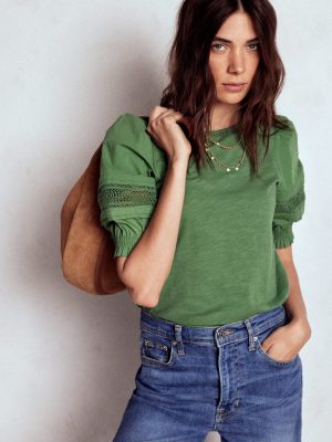 Lottie Puff Sleeve Top-Newt Green