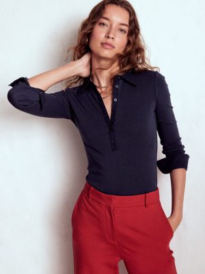 Collared Placket Jersey Shirt-Navy