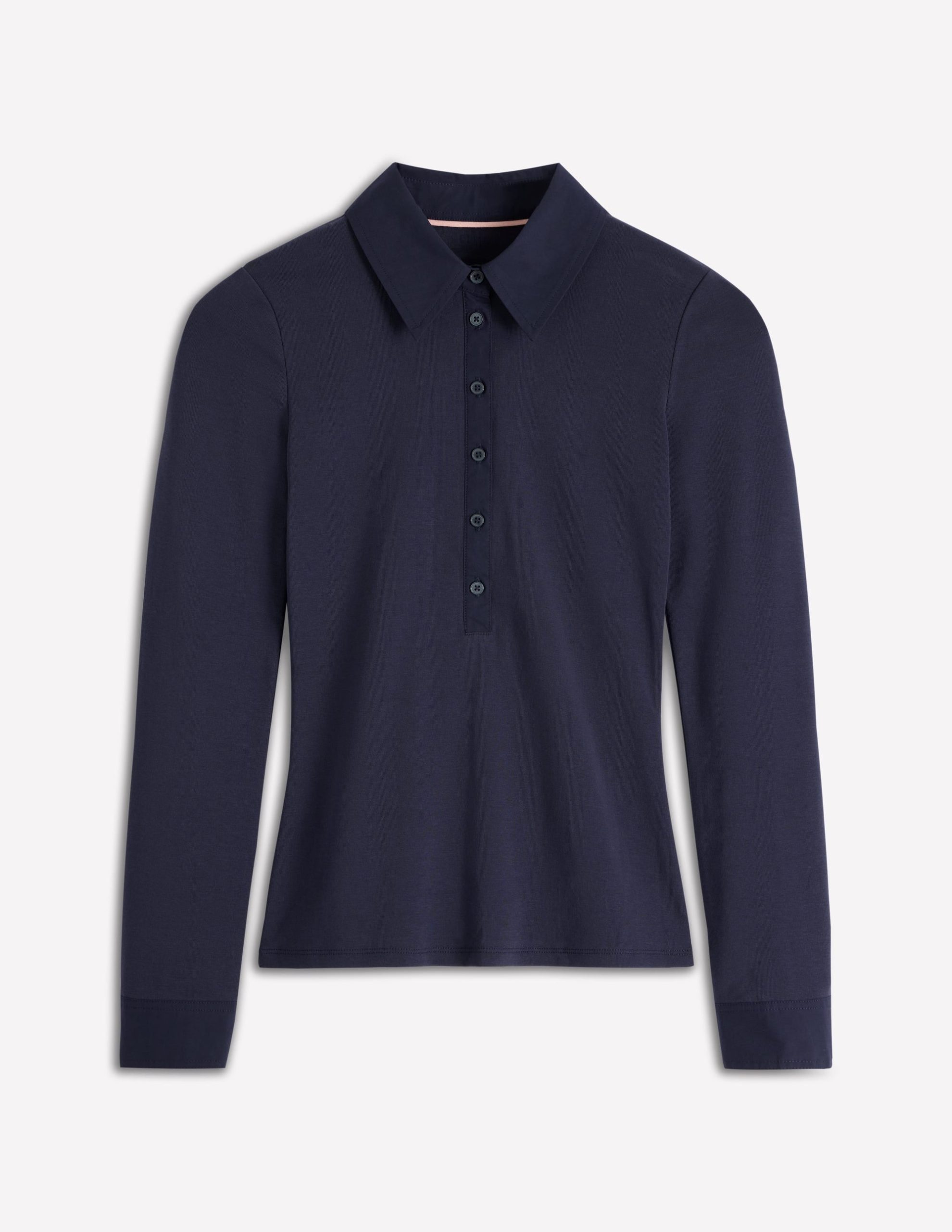 Collared Placket Jersey Shirt-Navy - Image 5