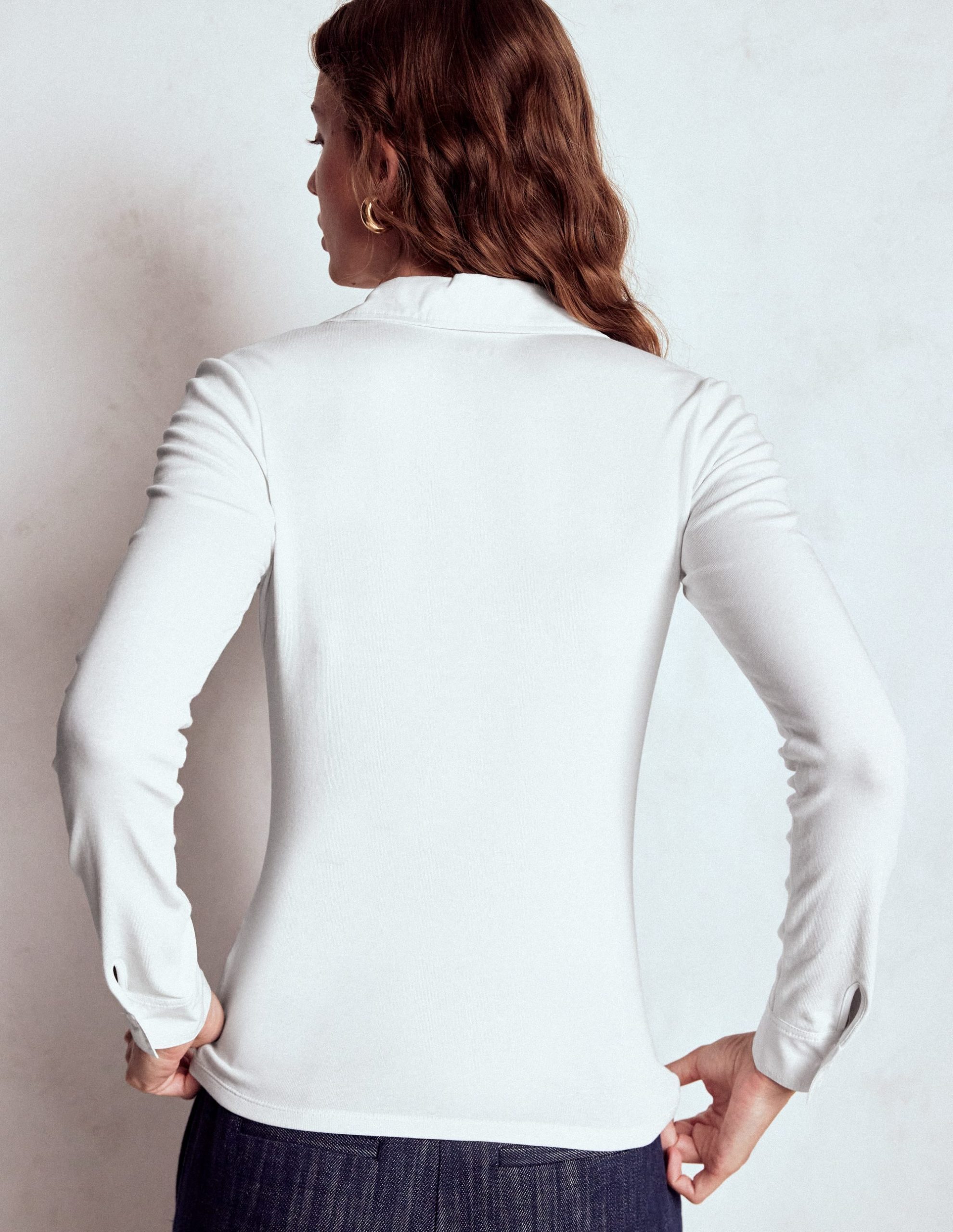Collared Placket Jersey Shirt-White - Image 3