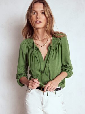 Georgia Smocked Jersey Top-Safari Green