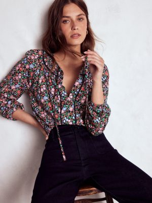 Georgia Smocked Jersey Top-Navy and Multi. Flowerbed