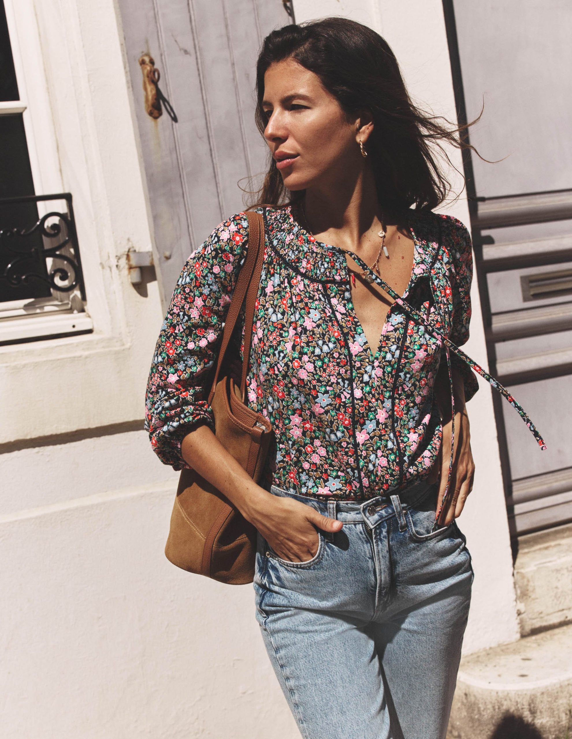 Georgia Smocked Jersey Top-Navy and Multi. Flowerbed - Image 5