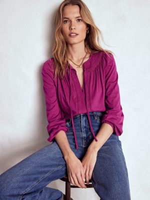 Georgia Smocked Jersey Top-Rich Magenta