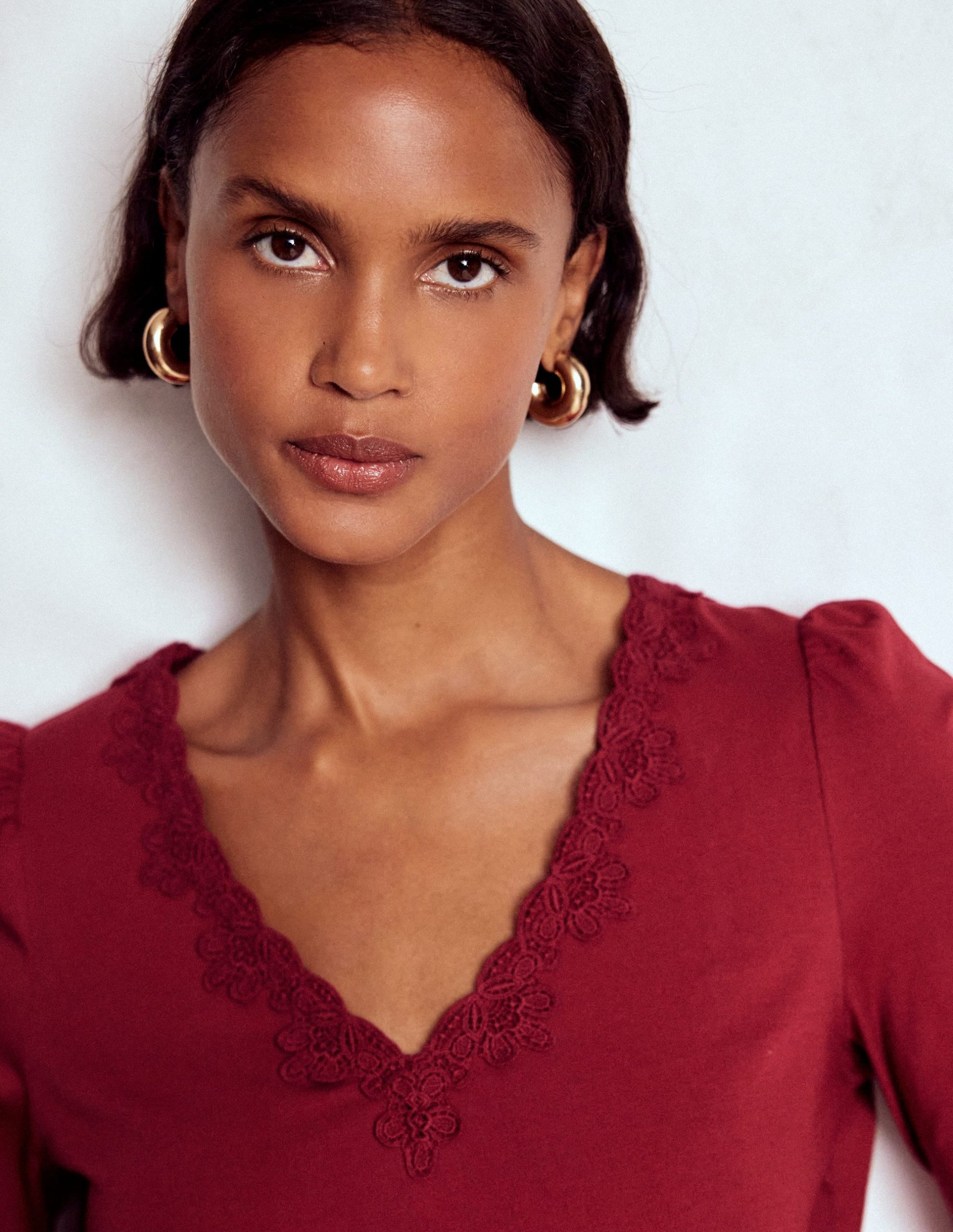 Flora Lace V-neck Top-Burgundy Red - Image 2