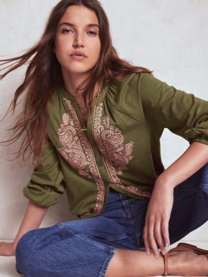 Alma Embroidered Shirt-Woodland Green