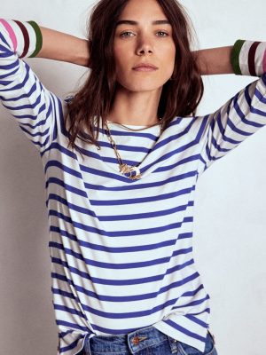 Olivia Long Sleeve Breton-Kingfisher Blue. Multi Cuff