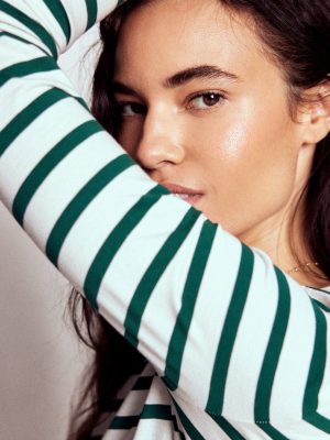 Olivia Long Sleeve Breton-Emerald Night Stripe