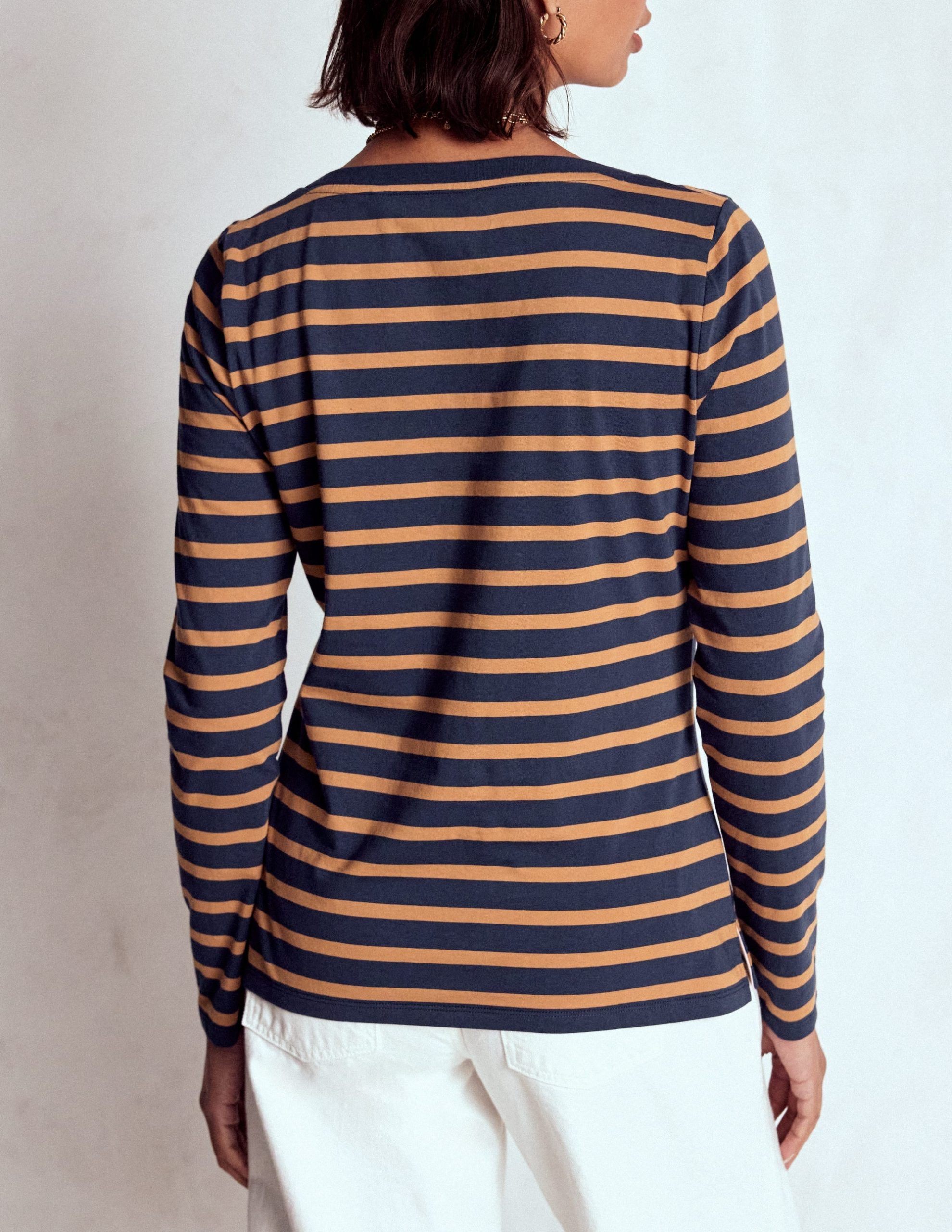 Olivia Long Sleeve Breton-Navy. Camel Stripe - Image 3