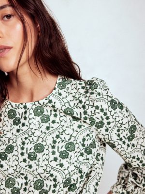 Embroidered Cotton Dobby Top-Ivory