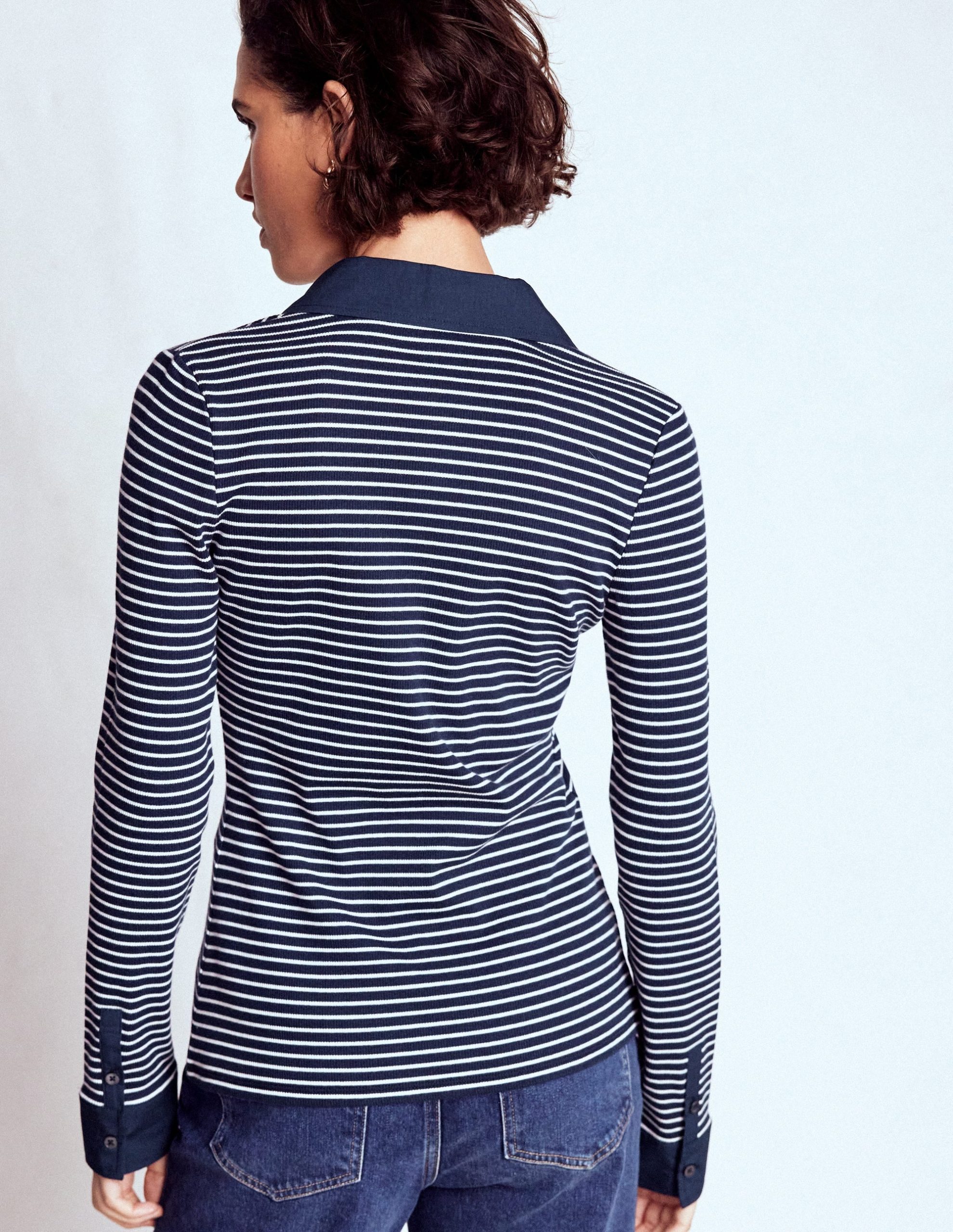 Collared Button Through Top-Navy and Ivory Stripe - Image 3