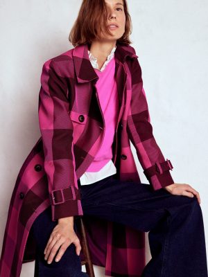Cheltenham Trench Coat-Pink Peony. Chestnut Gingham