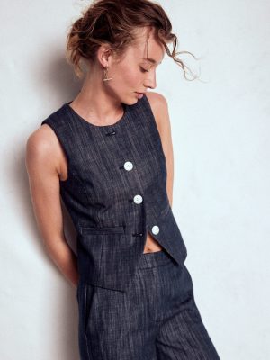 Tailored Twill Waistcoat-Navy. Indigo