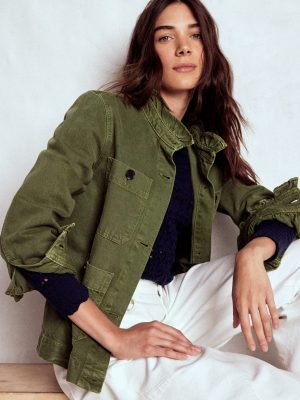 Cotton Frill Collar Jacket-Woodland Green