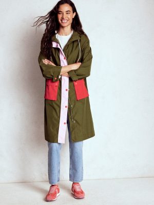 Longline Rain Mac-Khaki Colourblock