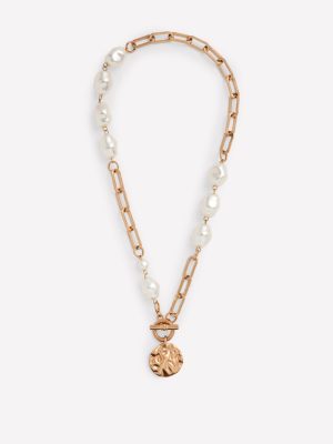 Weathered Faux Pearl Necklace-Gold Colour/Pearl